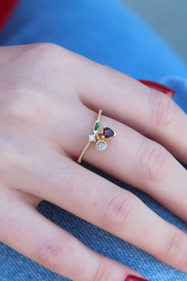 BYK2603 - Gold Renk Kiraz Model Zirkon Taşlı Kadın Yüzük