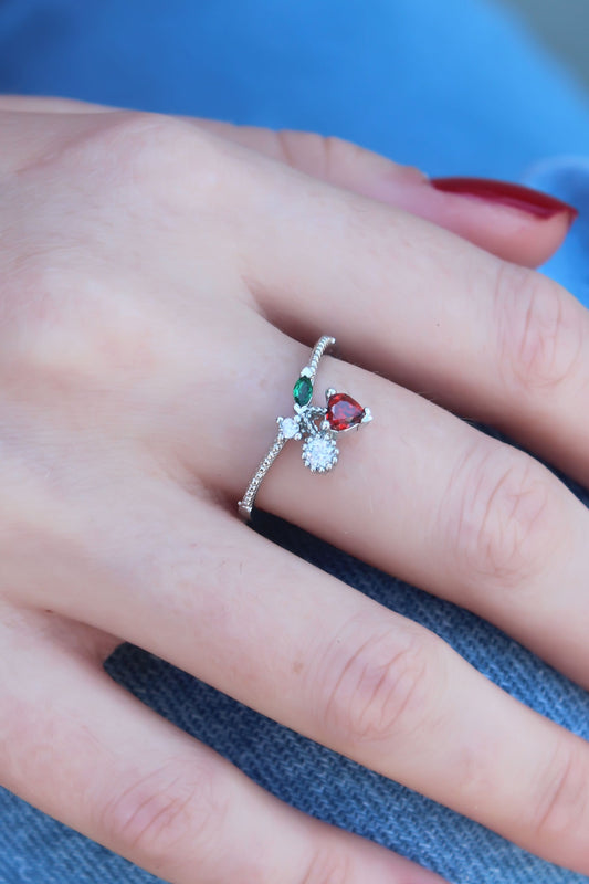 BYK2604 - Gümüş Renk Kiraz Model Zirkon Taşlı Kadın Yüzük