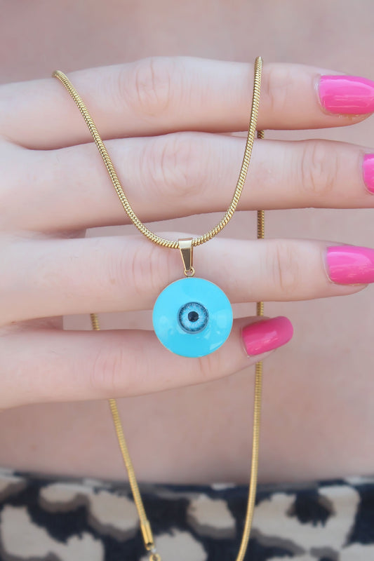 BKO7391 - 316L Çelik Gold Renk Nazar Boncuk Model Kadın Kolye