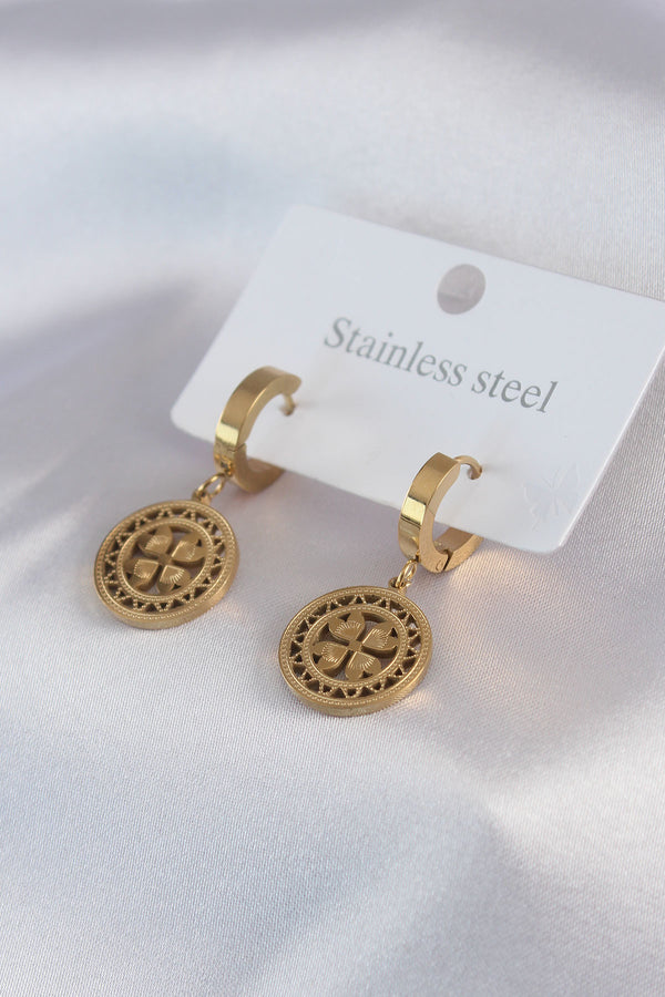 BKP7477 - 316L Çelik Gold Renk Kalp Model İşleme Detay Kadın Küpe