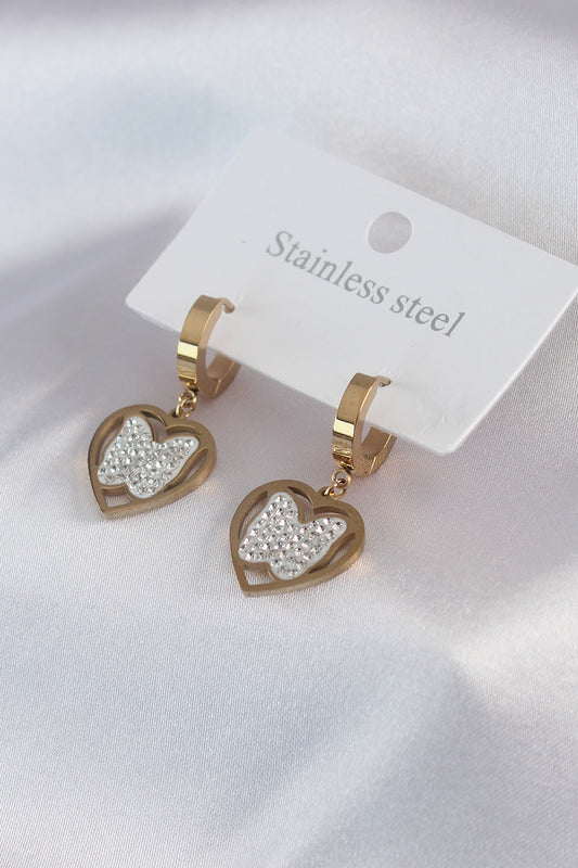 BKP7482 - 316L Çelik Gold Renk Kelebek Model Zirkon Taş Detay Kadın Küpe