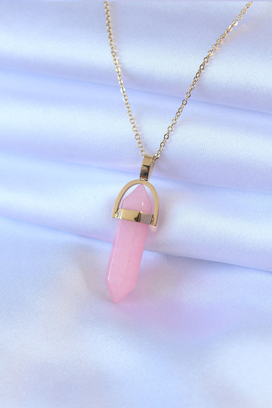 BKO7472 - 316L Çelik Gold Renk Kristal Pembe Taş Model Kadın kolye