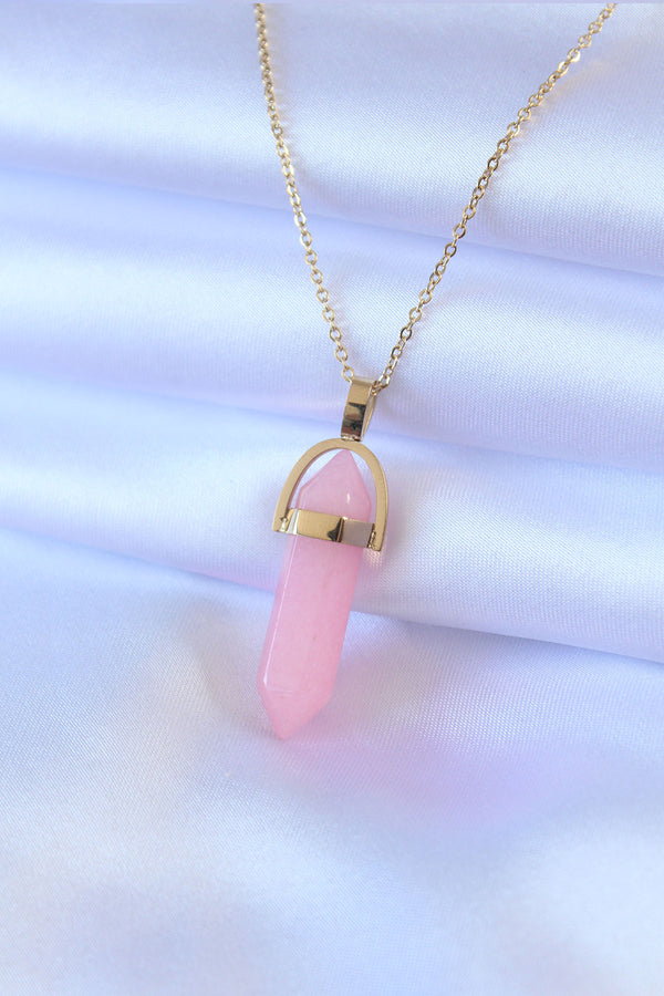 BKO7472 - 316L Çelik Gold Renk Kristal Pembe Taş Model Kadın kolye