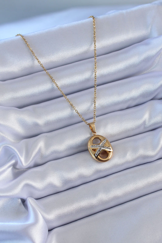 316L Çelik Gold Renk Zirkon Taşlı Kadın Kolye - BKO7635