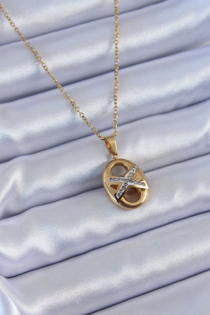 316L Çelik Gold Renk Zirkon Taşlı Kadın Kolye - BKO7635