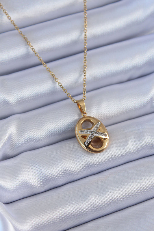 316L Çelik Gold Renk Zirkon Taşlı Kadın Kolye - BKO7635