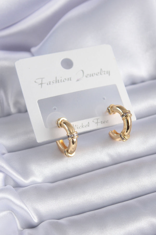 BKP7855 - Gold Renk Zirkon Taş Detay Halka Model Pirinç Kadın Küpe