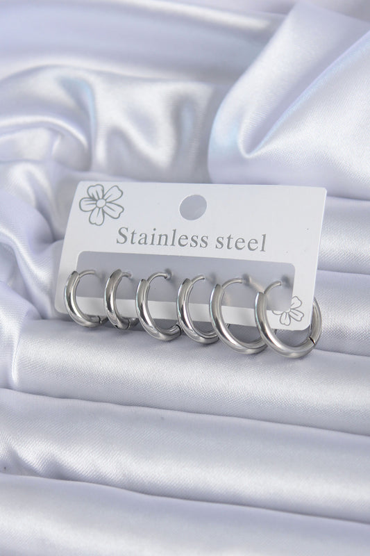 BKP7885 - 316L Çelik Gümüş Renk Halka Kadın Küpe Seti