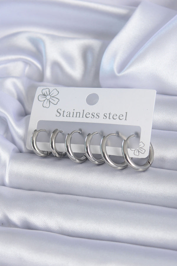 BKP7885 - 316L Çelik Gümüş Renk Halka Kadın Küpe Seti