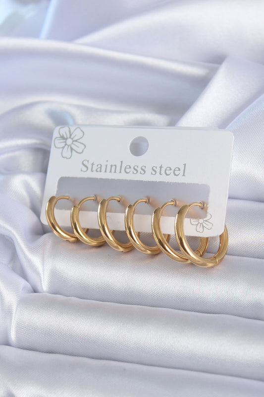 BKP7886 - 316L Çelik Gold Renk Halka Model Kadın Küpe Seti