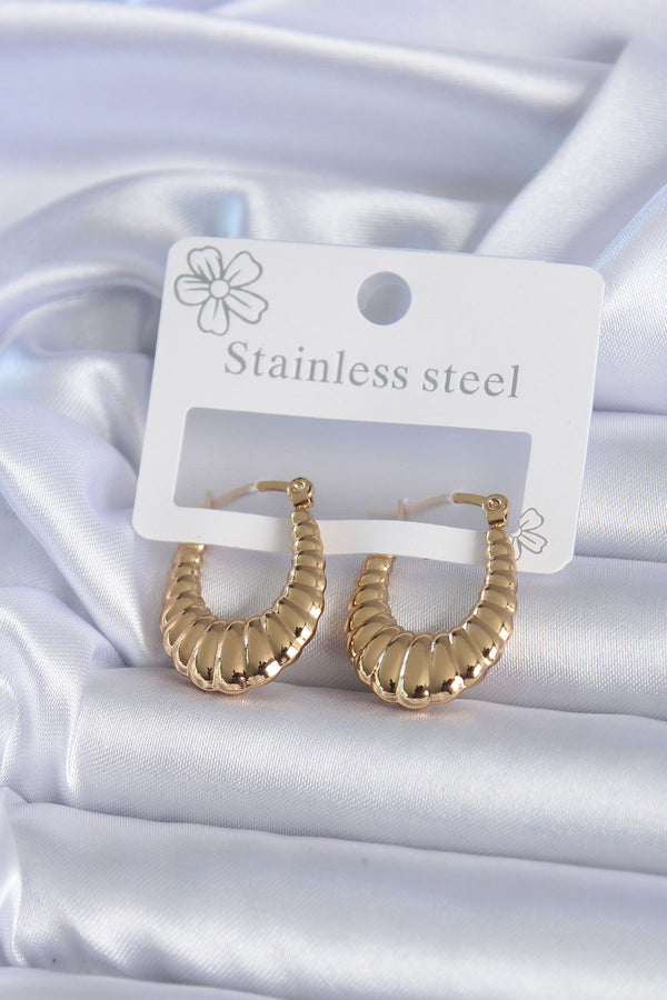 BKP7890 - 316L Çelik Gold Renk İşlemeli Halka Model Kadın Küpe