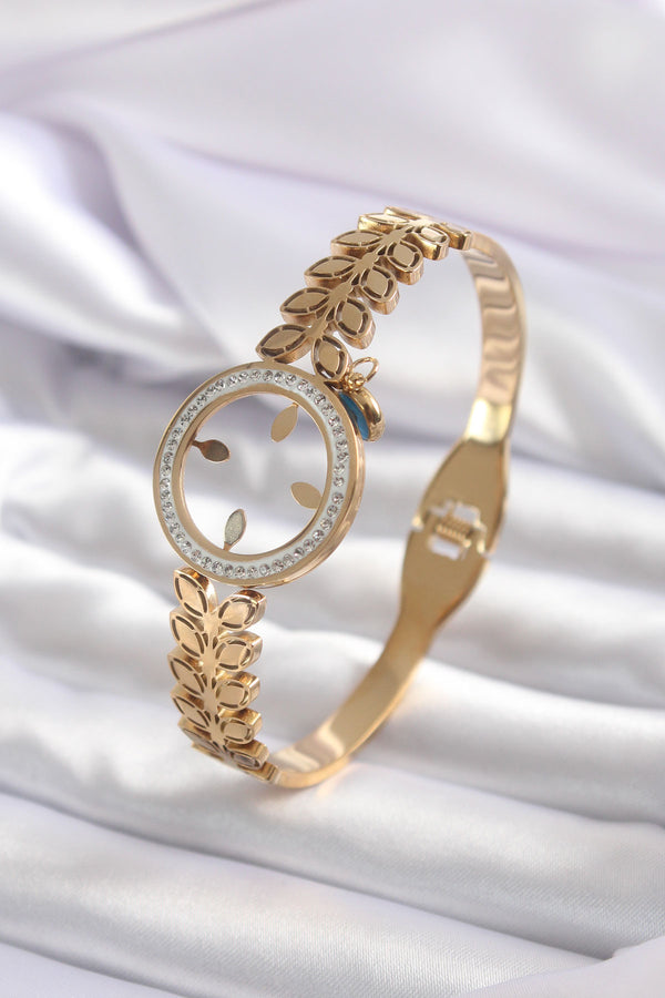 BB5548 - 316L Çelik Gold Renk Çeyrek Takılabilen Zirkon Taş Detay Kadın Kelepçe