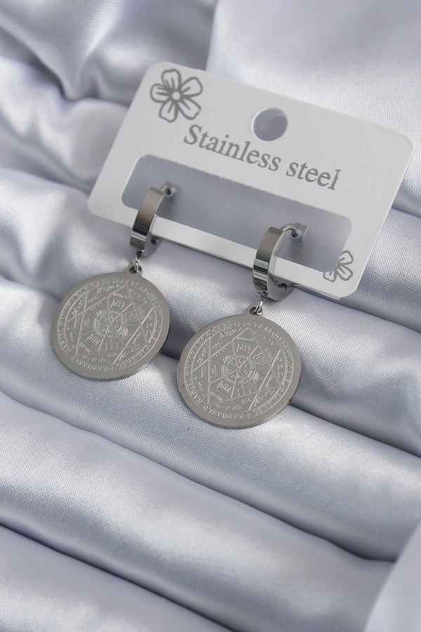 BKP7951 - 316L Çelik Gümüş Renk Pentagram Yıldızı İşleme Kadın Küpe