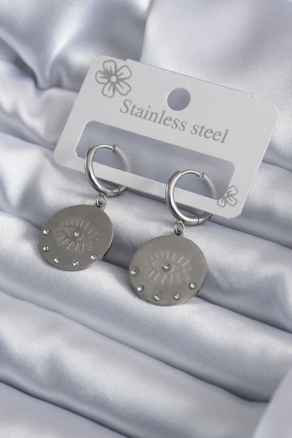 BKP7959 - 316L Çelik Gümüş Renk Göz İşleme Zirkon Taş Detay Kadın Küpe