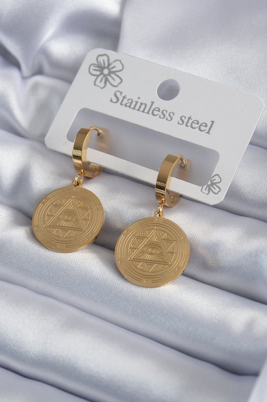 BKP7975 - 316L Çelik Gold Renk Pentagram İşleme Model Kadın Küpe