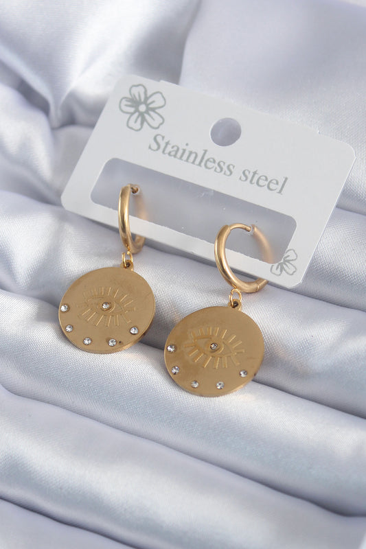 BKP7985 - 316L Çelik Gold Renk Zirkon Taşlı Göz İşleme Model Kadın Küpe