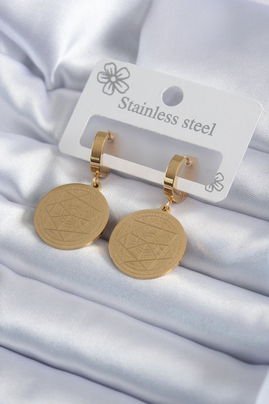 BKP7992 - 316L Çelik Gold Renk Pentagram Yıldızı İşleme Model Kadın Küpe