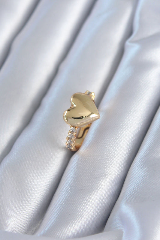 BYK2819 - Gold Renk Pirinç Zirkon Taşlı Kalp Model Kadın Yüzük