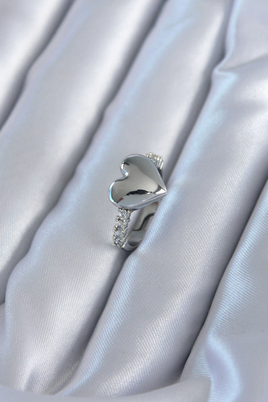 BYK2820 - Gümüş Renk Pirinç Zirkon Taşlı Kalp Model Kadın Yüzük