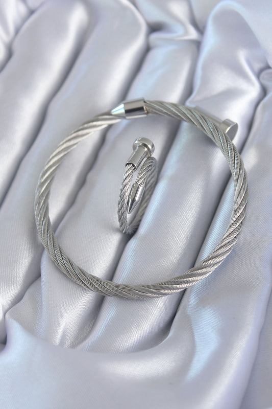 EB3599 - 316L Çelik Gümüş Renk Sarmal Model Erkek Bileklik Yüzük Kombini