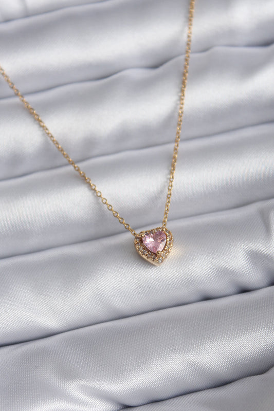 BKO7818 - 316L Çelik Zincir Gold Renk Pembe Zirkon Taşlı Charm Kadın Kolye