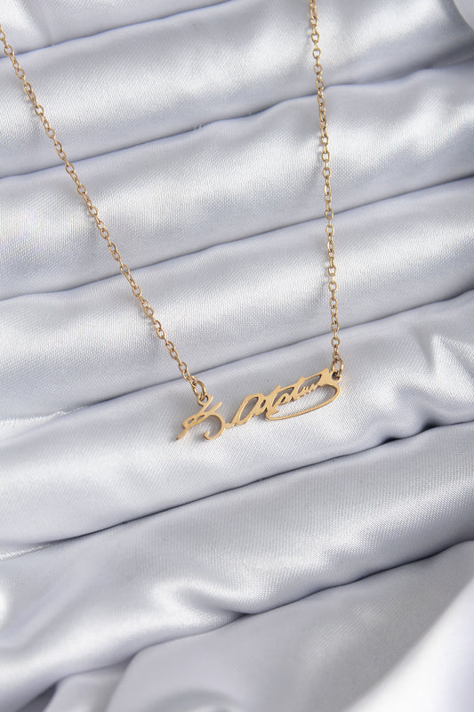 BKO7842 - 316L Çelik Zincir Gold Renk Atatürk İmzası Model Kadın Kolye