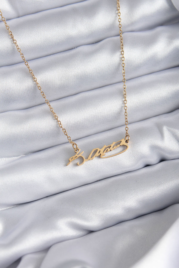 BKO7842 - 316L Çelik Zincir Gold Renk Atatürk İmzası Model Kadın Kolye