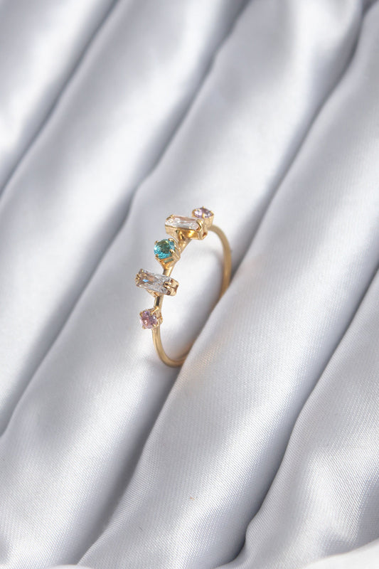 BYK2846 - Gold Renk Zirkon Taşlı Renkli Zirkon Taşlı Kadın Yüzük