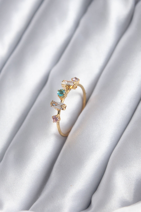 BYK2846 - Gold Renk Zirkon Taşlı Renkli Zirkon Taşlı Kadın Yüzük