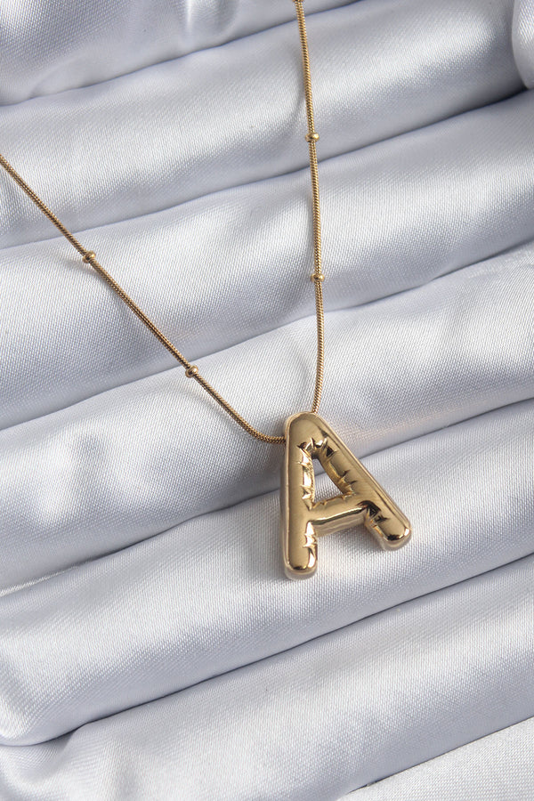 BKO7946 - 316L Çelik Gold Renk Bubble "A" Harf Model Kadın Kolye