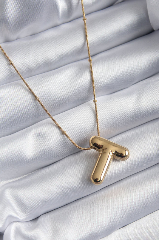 BKO7955 - 316L Çelik Gold Renk Bubble &quot;T&quot; Harf Model Kadın Kolye