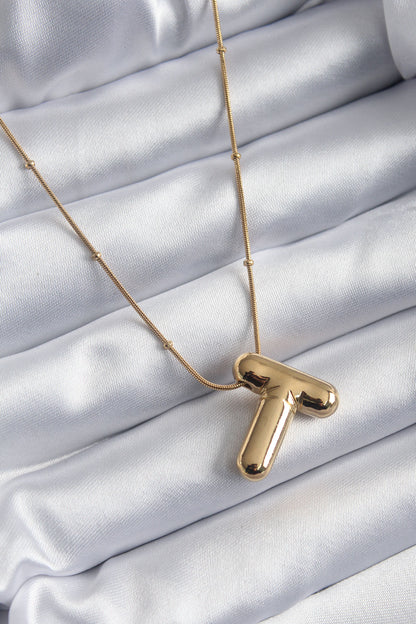 BKO7955 - 316L Çelik Gold Renk Bubble "T" Harf Model Kadın Kolye