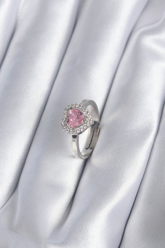 Pirinç Gümüş Renk Pembe Zirkon Taşlı Charm Model Kadın Yüzük - BYK2864