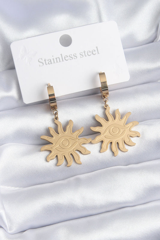316L Çelik Gold Renk Güneş Model Göz İşleme Kadın Küpe - BKP8146