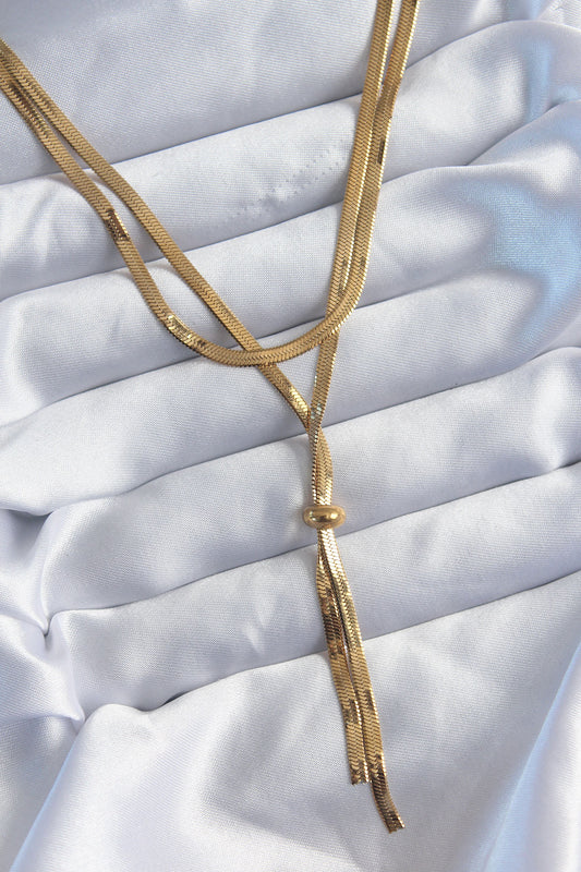 BKO8025 - 316L Çelik Gold Renk 2&#x27;li İtalyan Zincir Asansör Model Sallantı Detay Kadın Kolye