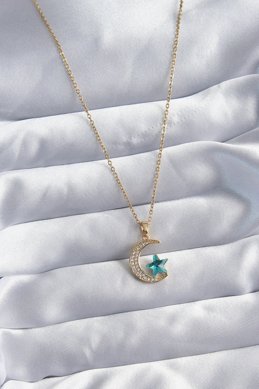 BKO8029 - 316L Çelik Gold Renk Zincir Zirkon Taş Detay Hilal Yıldızı Figür Kadın Kolye