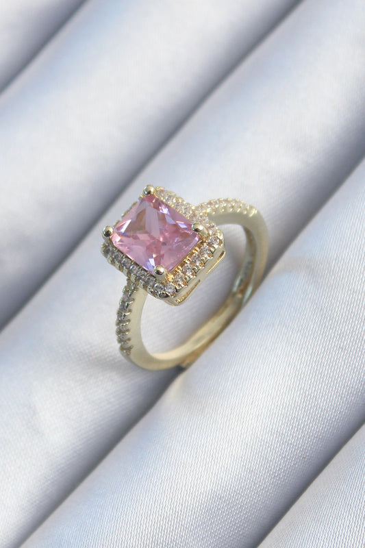 Pirinç Gold Renk Pembe Zirkon Taşlı Kadın Yüzük - BYK2902