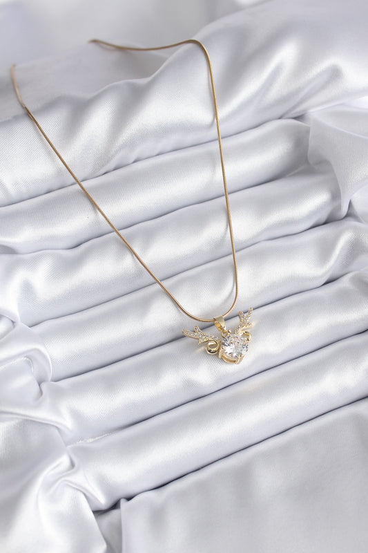 BKO8134 - 316L Çelik Gold Renk Zirkon Taşlı Boynuz Model Kadın Kolye