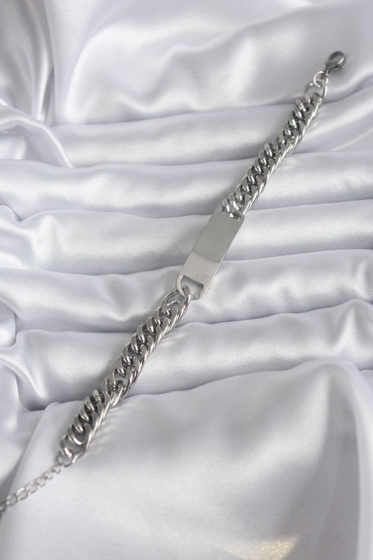 BB5743 - 316L Çelik Gümüş Renk İsim Yazılabilir Plaka Model Kadın Bileklik