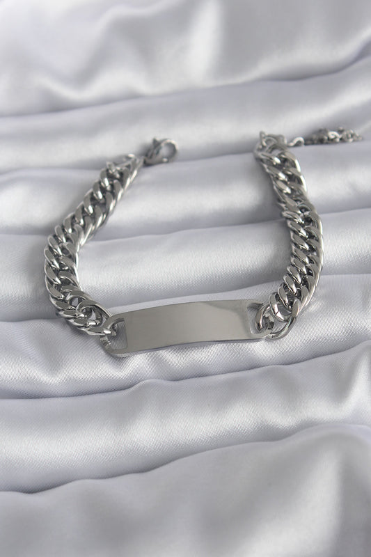 BB5743 - 316L Çelik Gümüş Renk İsim Yazılabilir Plaka Model Kadın Bileklik