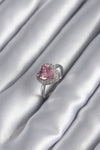 BYK2954 - Pirinç Gümüş Renk Pembe Zirkon Taş Kalp Charm Model Kadın Yüzük