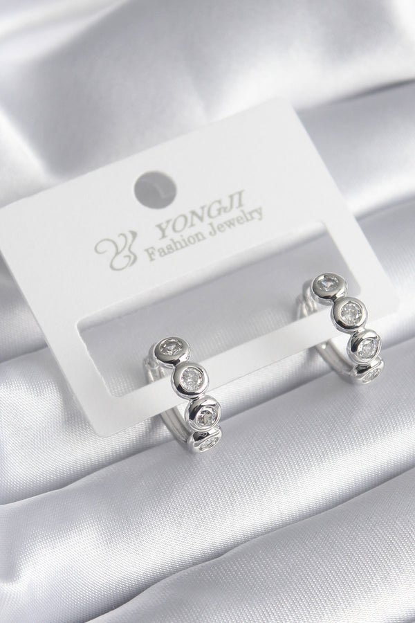 BKP8345 - Pirinç Gümüş Renk Zirkon Taşlı Kadın Küpe