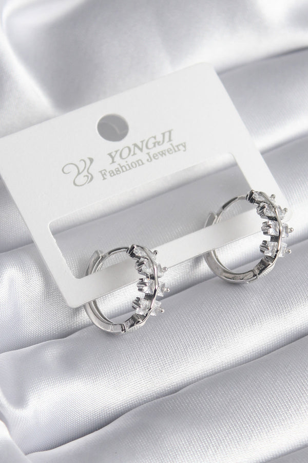 BKP8355 - Pirinç Gümüş Renk Zirkon Taşlı Kadın Küpe