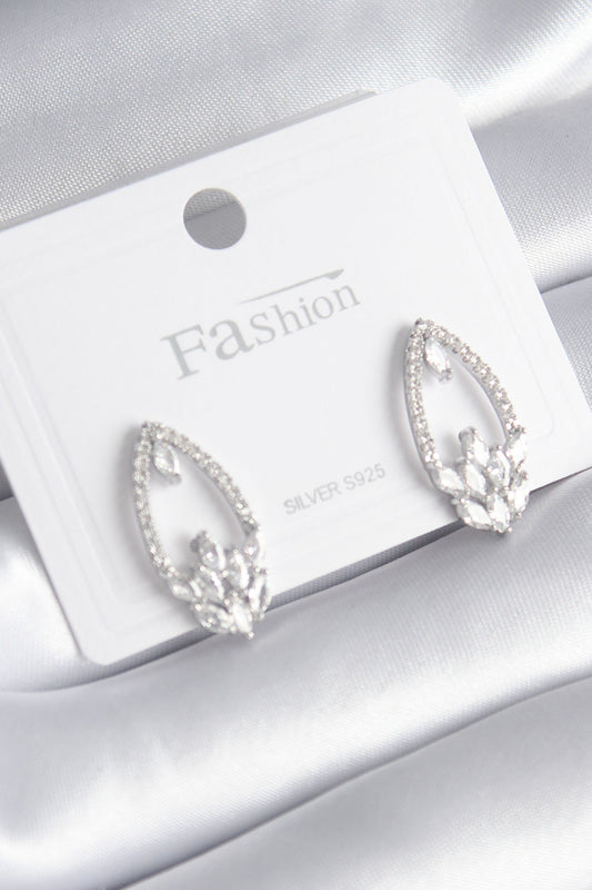 BKP8443 - Pirinç Gümüş Renk Zirkon Taşlı Kadın Küpe