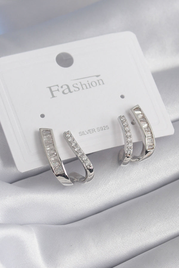 BKP8447 - Pirinç Gümüş Renk Zirkon Taşlı Kadın Küpe