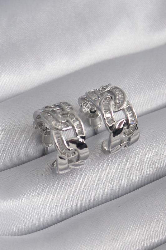 BKP8451 - Pirinç Gümüş Renk Zirkon Taşlı Zincir Model Kadın Küpe