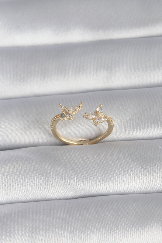 Pirinç Gold Renk Zirkon Taşlı Kelebek Model Kadın Yüzük - BYK3008