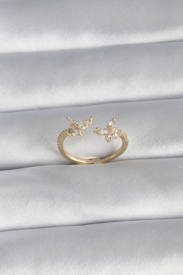 BYK3008 - Pirinç Gold Renk Zirkon Taşlı Kelebek Model Kadın Yüzük
