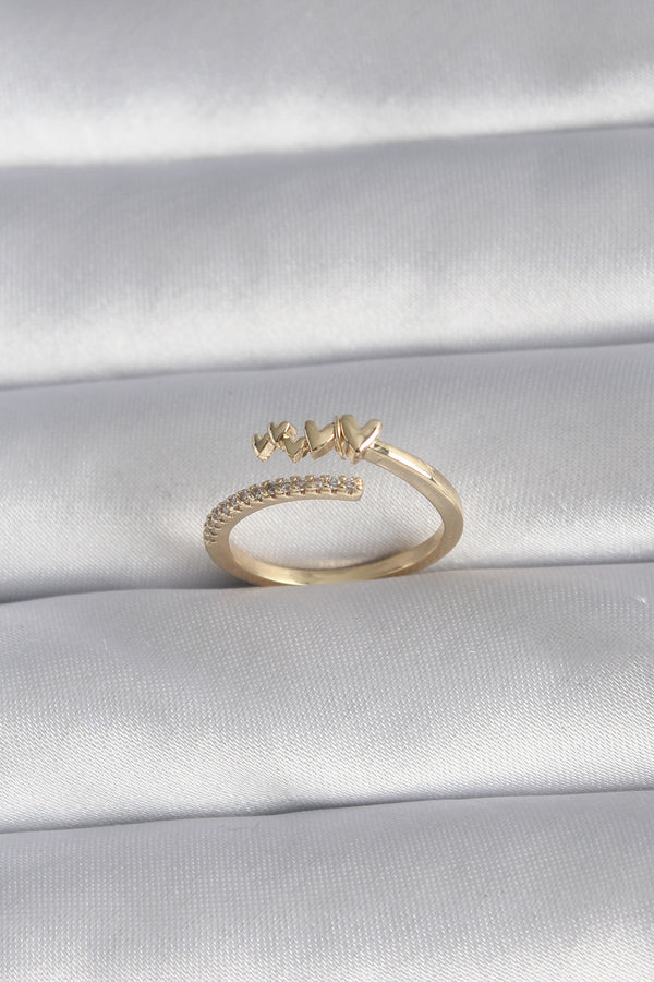 BYK3015 - Pirinç Gold Renk Zirkon Taş Detay Kalp Model Kadın Yüzük