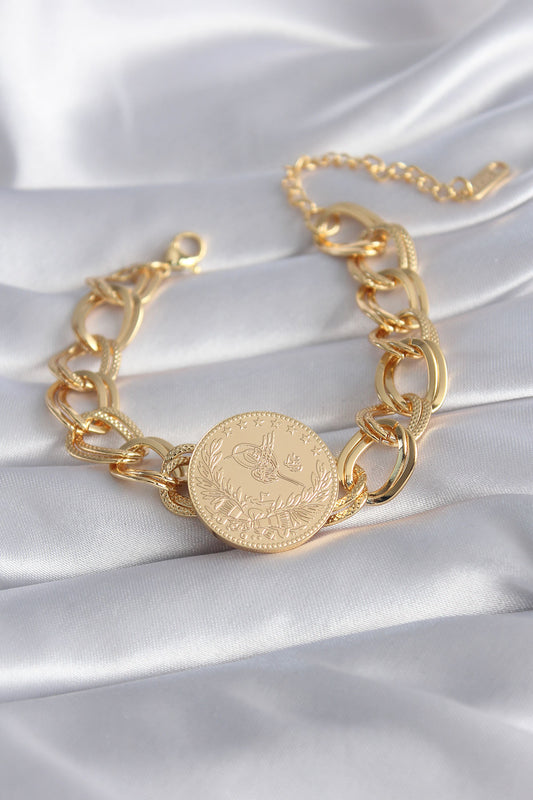 BB5867 - 316L Çelik Gold Renk Reşat Altın Model Samanyolu Kadın Bileklik
